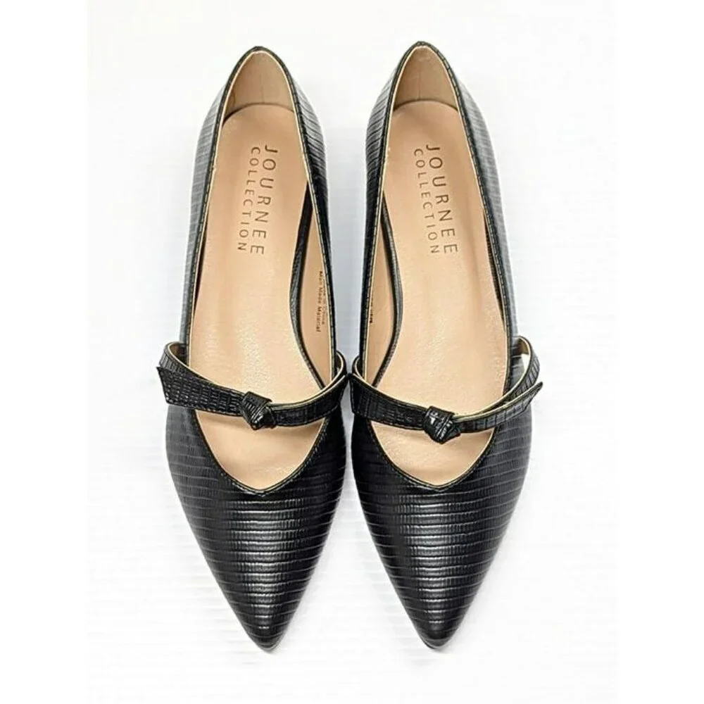Journee Collection Black Textured Mary Jane Flats